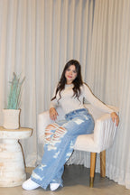 Jean Cello Wide Leg Rotos +  Body Almond Milk