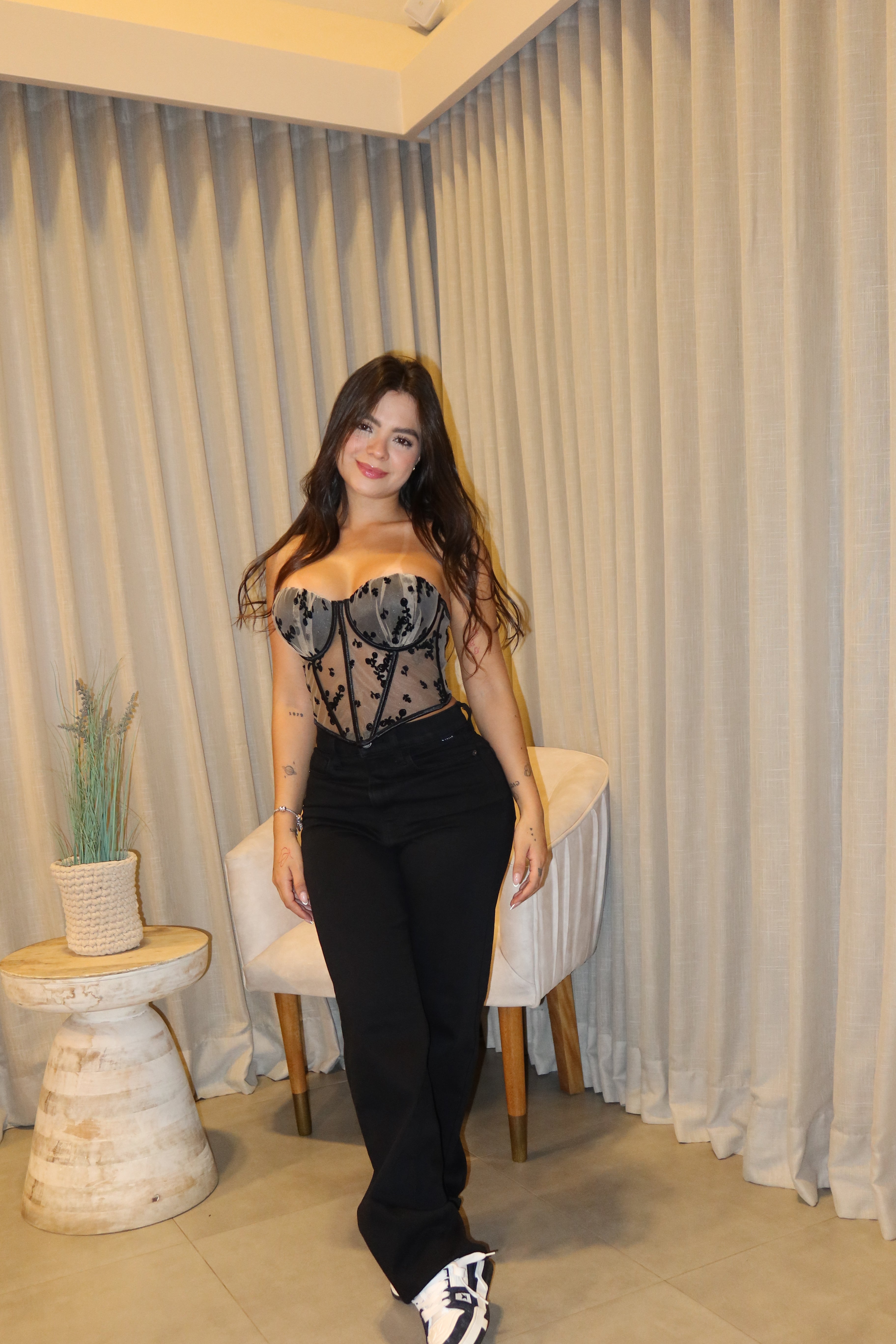 Jean Cello Negro Dad + Corset Mesh