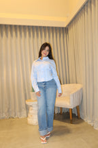 Jean Cello Super Hig Rise + Blusa Manga Larga Blue