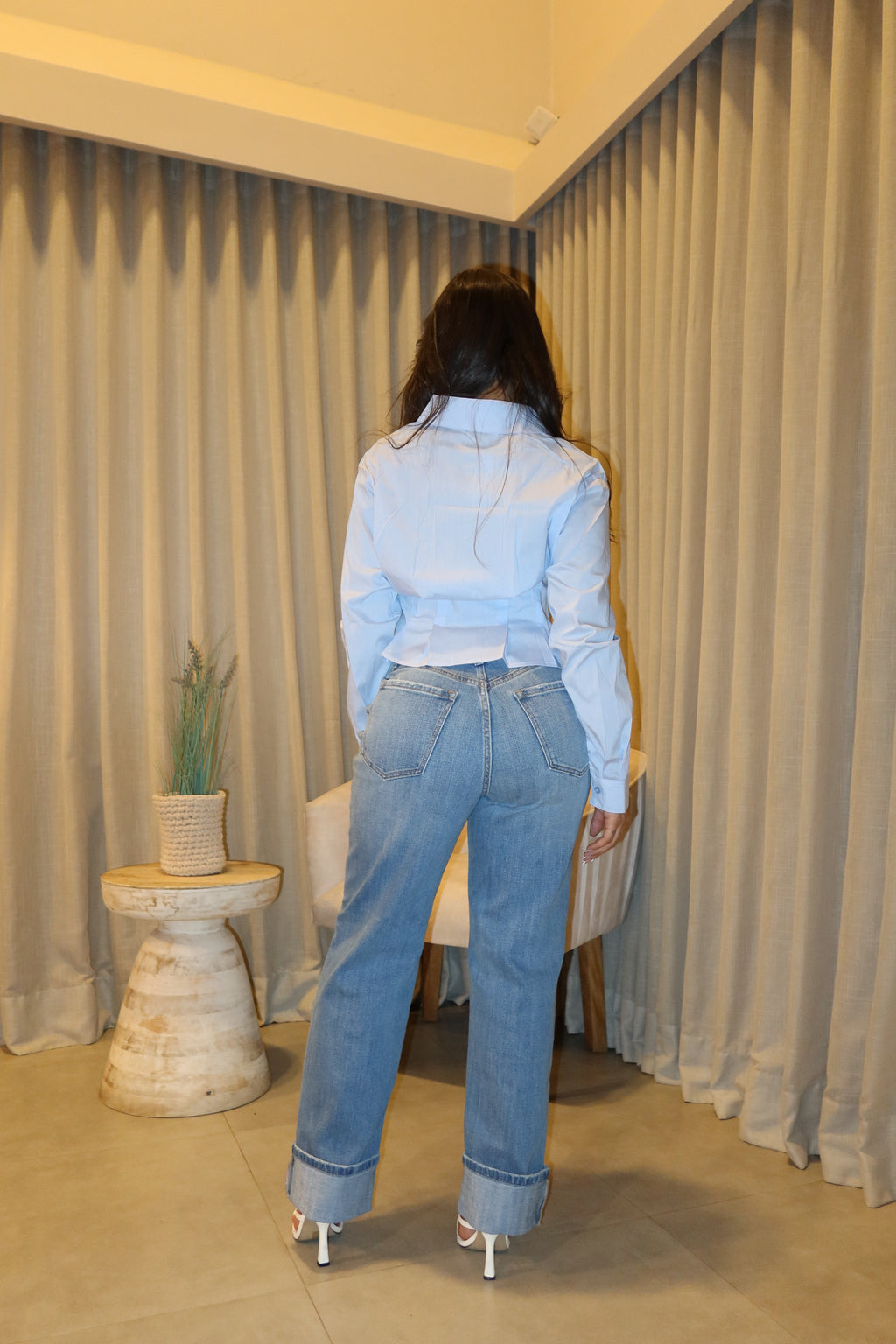 Jean Cello Super Hig Rise + Blusa Manga Larga Blue