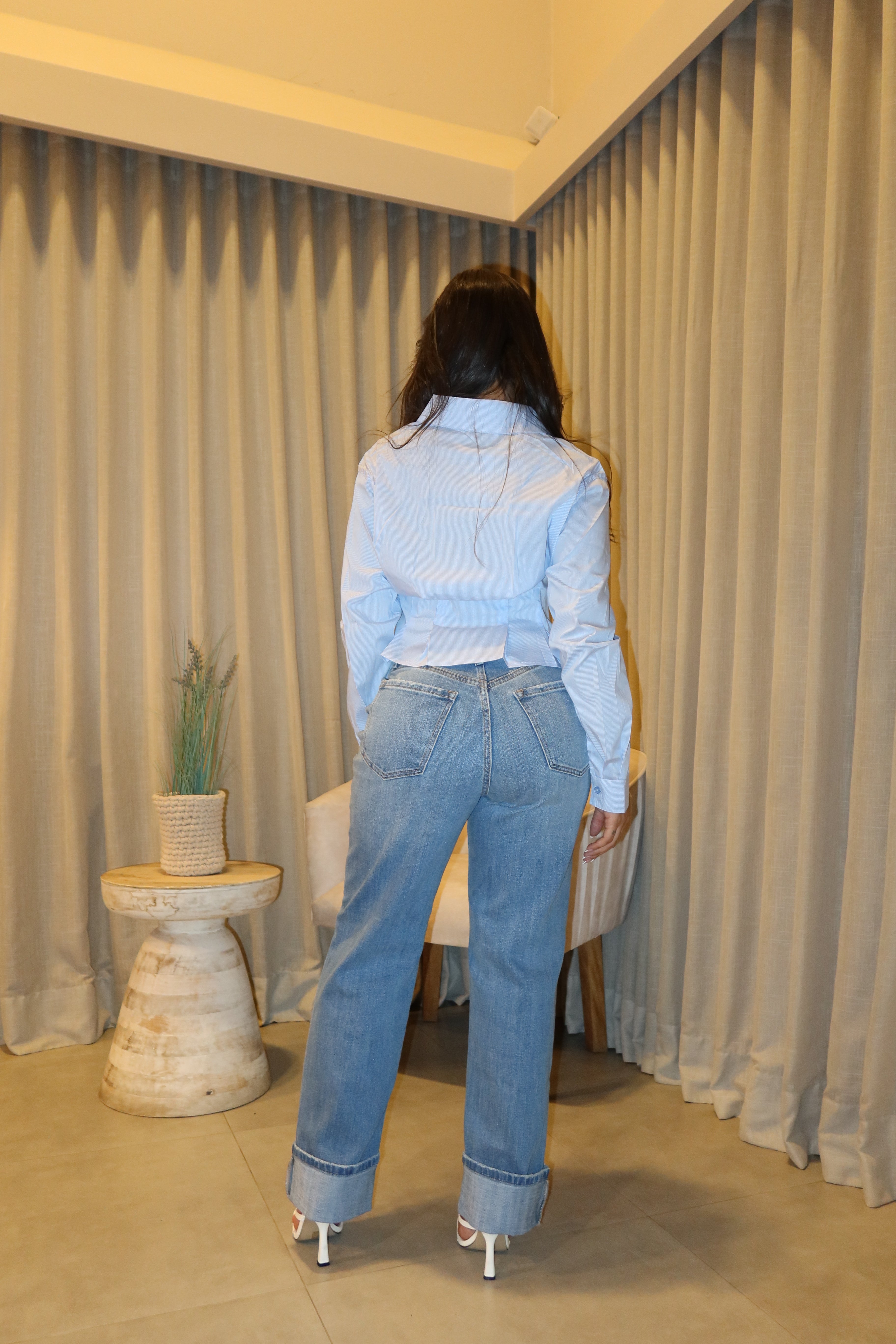 Jean Cello Super Hig Rise + Blusa Manga Larga Blue